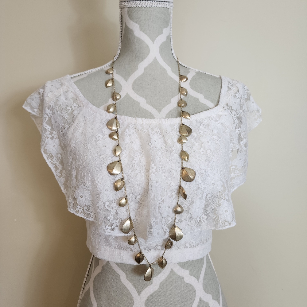 White Floral Lace Crop Top Small Romantic Sheer Layered Cottagecore Boho Bridal